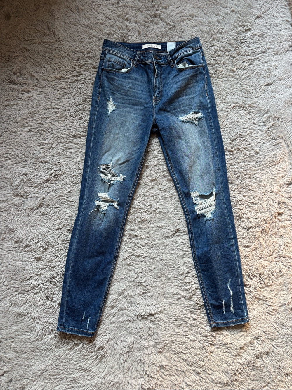 Eunina Ripped Skinny Jeans - Dark Blue Denim High Rise size 7